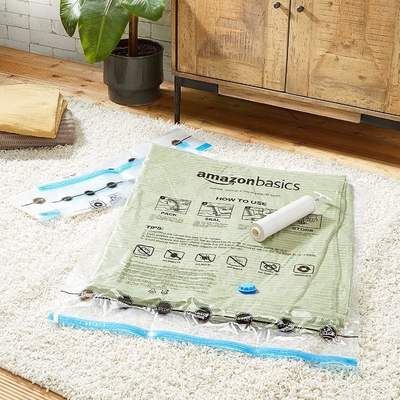 Amazon Basics Vakum Sıkıştırma fermuarlı depolama poşetleri el pompası ile, orta, 5 paket, beyaz, gök mavi