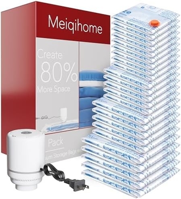 Elektrikli hava pompası olan 8 paket vakum depolama çantası,2 jumbo,2 büyük,2 orta,2 küçük çanta