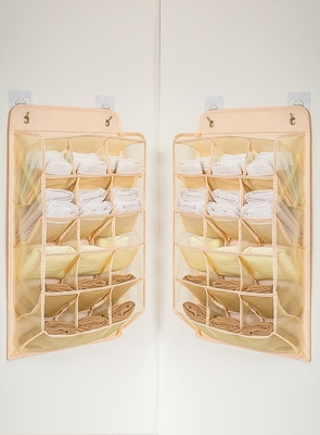 3 boyutlu yeni dayanıklı dolap asılı düzenleyicisi 3 boyutlu ağlı ceplerle, duvar rafı gardırop asılı depolama çantası (BEIGE-2PACK)