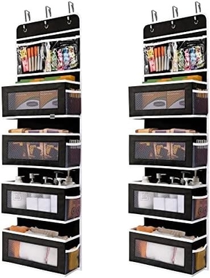 JARLINK 2 Paket 5 Raft Kapı Üzerinde Asılı Organizatör, Katlanabilir Duvar Montajı 4 Büyük Cep PVC ile Büyük Kapasite Depolama