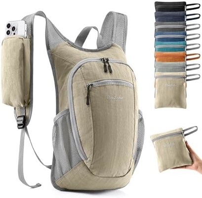 10L Küçük Yürüyüş Sırt Çantası Seyahat Sırt Çantası Hafif Paketlenen Sırt Çantası Kadınlar Erkekler ((Beige)