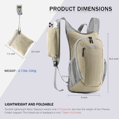 10L Küçük Yürüyüş Sırt Çantası Seyahat Sırt Çantası Hafif Paketlenen Sırt Çantası Kadınlar Erkekler ((Beige)