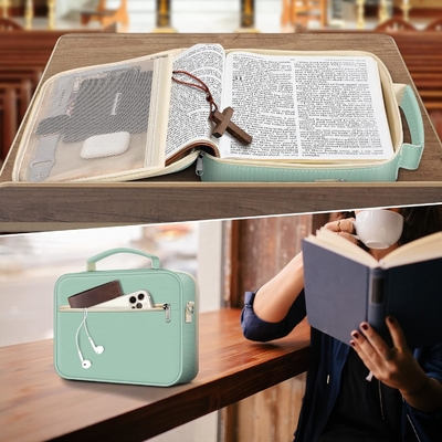 FINPAC Büyük İncil Kapağı / Omuz Kemeri, Taşıma Kitap Küresi Kilise Çantası Kutsal Kitap Koruyucu / Kalem yuvaları ve fermuarlı
