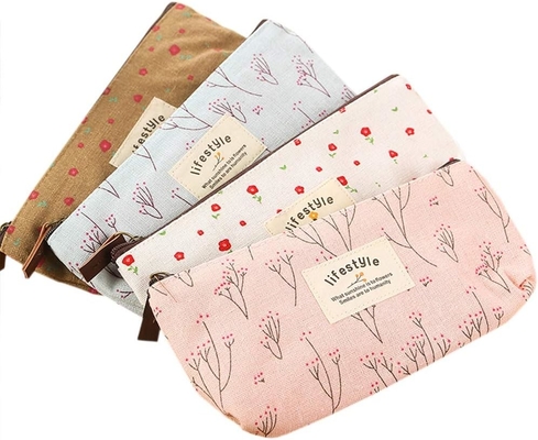 Kalem Kutusu, Tatlı Çiçekli Çiçekli Tuval Fermuar Kalem Kutusu Tatlı Kumaş Çiçekli Ağaç Kalem Çantaları Tedarikler 4 Pcs