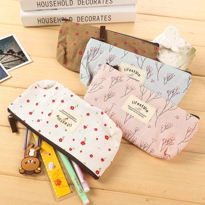 Kalem Kutusu, Tatlı Çiçekli Çiçekli Tuval Fermuar Kalem Kutusu Tatlı Kumaş Çiçekli Ağaç Kalem Çantaları Tedarikler 4 Pcs