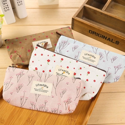 Kalem Kutusu, Tatlı Çiçekli Çiçekli Tuval Fermuar Kalem Kutusu Tatlı Kumaş Çiçekli Ağaç Kalem Çantaları Tedarikler 4 Pcs