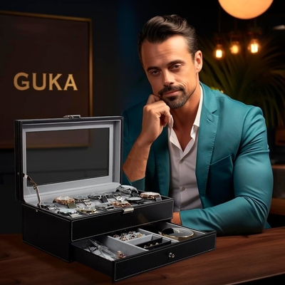 GUKA Saat Kutusu 12 Slot Saat Ekran Organizatörü Deri Mücevher Düğmesi Çekmece Cam Erkekler İçin Doğum Günü Kadınlar, Çocuk Koca