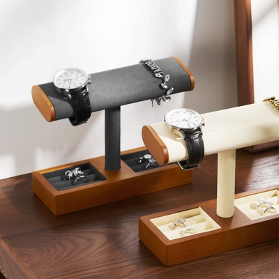 Katı Ahşap Saat Ekranı Stand T-bar Watch Stand Mücevher Sahibi Stand Saat Kulesi Erkekler için Saat Sahibi Organizer Erkekler için