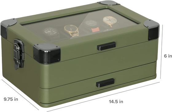CASE ELEGANCE Askeri 10 Slot Saat Kutusu Erkekler için CASE Organizer, Gerçek Cam Üstü, Modüler Valet Tepsisi,