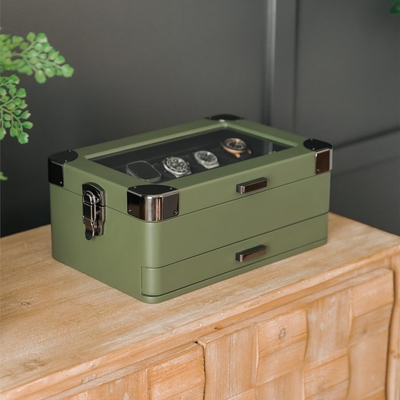 CASE ELEGANCE Askeri 10 Slot Saat Kutusu Erkekler için CASE Organizer, Gerçek Cam Üstü, Modüler Valet Tepsisi,