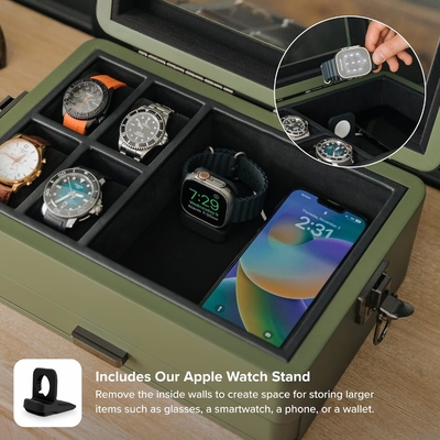 CASE ELEGANCE Askeri 10 Slot Saat Kutusu Erkekler için CASE Organizer, Gerçek Cam Üstü, Modüler Valet Tepsisi,