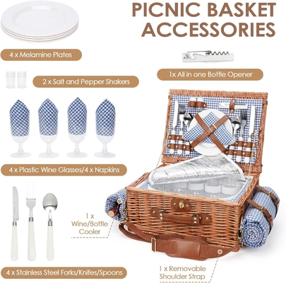 Yumruklu ve saplı bir piknik sepeti, Paskalya, Anneler Günü, Açık Hava Kampı için yıkanabilir astarlı sağlam dokuma vücudu.