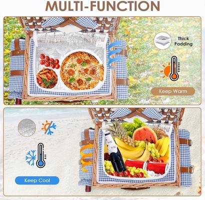 Yumruklu ve saplı bir piknik sepeti, Paskalya, Anneler Günü, Açık Hava Kampı için yıkanabilir astarlı sağlam dokuma vücudu.