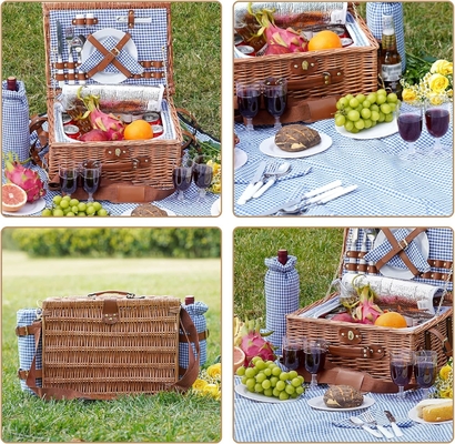 Yumruklu ve saplı bir piknik sepeti, Paskalya, Anneler Günü, Açık Hava Kampı için yıkanabilir astarlı sağlam dokuma vücudu.