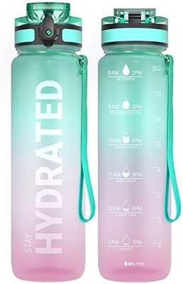 32 oz Motivasyon Sporsu Su Şişesi Zaman İşareti - İçme Zamanı - Tritan, BPA Serbest, Geniş Ağız Sızdırmaz,