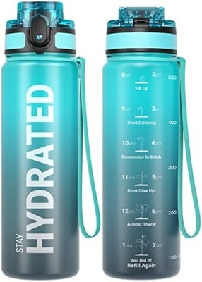 32 oz Motivasyon Sporsu Su Şişesi Zaman İşareti - İçme Zamanı - Tritan, BPA Serbest, Geniş Ağız Sızdırmaz,