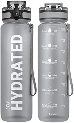 32 oz Motivasyon Sporsu Su Şişesi Zaman İşareti - İçme Zamanı - Tritan, BPA Serbest, Geniş Ağız Sızdırmaz,