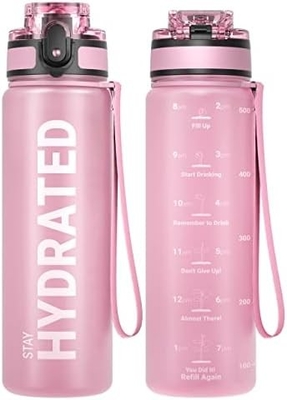 32 oz Motivasyon Sporsu Su Şişesi Zaman İşareti - İçme Zamanı - Tritan, BPA Serbest, Geniş Ağız Sızdırmaz,