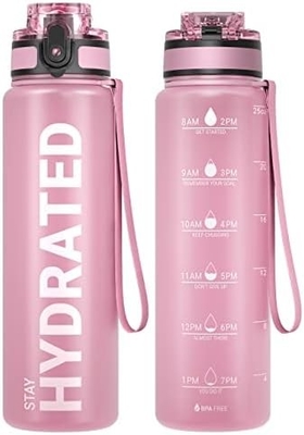32 oz Motivasyon Sporsu Su Şişesi Zaman İşareti - İçme Zamanı - Tritan, BPA Serbest, Geniş Ağız Sızdırmaz,
