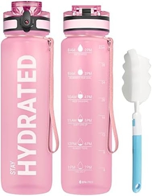 32 oz Motivasyon Sporsu Su Şişesi Zaman İşareti - İçme Zamanı - Tritan, BPA Serbest, Geniş Ağız Sızdırmaz,