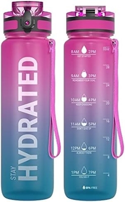 32 oz Motivasyon Sporsu Su Şişesi Zaman İşareti - İçme Zamanı - Tritan, BPA Serbest, Geniş Ağız Sızdırmaz,