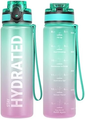 32 oz Motivasyon Sporsu Su Şişesi Zaman İşareti - İçme Zamanı - Tritan, BPA Serbest, Geniş Ağız Sızdırmaz,