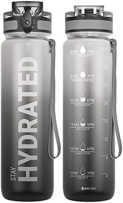 32 oz Motivasyon Sporsu Su Şişesi Zaman İşareti - İçme Zamanı - Tritan, BPA Serbest, Geniş Ağız Sızdırmaz,
