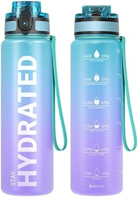 32 oz Motivasyon Sporsu Su Şişesi Zaman İşareti - İçme Zamanı - Tritan, BPA Serbest, Geniş Ağız Sızdırmaz,