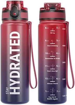 32 oz Motivasyon Sporsu Su Şişesi Zaman İşareti - İçme Zamanı - Tritan, BPA Serbest, Geniş Ağız Sızdırmaz,