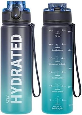 32 oz Motivasyon Sporsu Su Şişesi Zaman İşareti - İçme Zamanı - Tritan, BPA Serbest, Geniş Ağız Sızdırmaz,