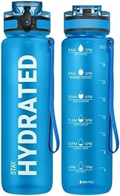 32 oz Motivasyon Sporsu Su Şişesi Zaman İşareti - İçme Zamanı - Tritan, BPA Serbest, Geniş Ağız Sızdırmaz,
