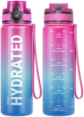32 oz Motivasyon Sporsu Su Şişesi Zaman İşareti - İçme Zamanı - Tritan, BPA Serbest, Geniş Ağız Sızdırmaz,