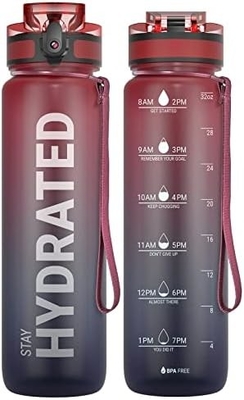 32 oz Motivasyon Sporsu Su Şişesi Zaman İşareti - İçme Zamanı - Tritan, BPA Serbest, Geniş Ağız Sızdırmaz,
