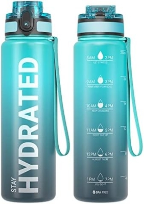 32 oz Motivasyon Sporsu Su Şişesi Zaman İşareti - İçme Zamanı - Tritan, BPA Serbest, Geniş Ağız Sızdırmaz,