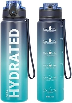 32 oz Motivasyon Sporsu Su Şişesi Zaman İşareti - İçme Zamanı - Tritan, BPA Serbest, Geniş Ağız Sızdırmaz,