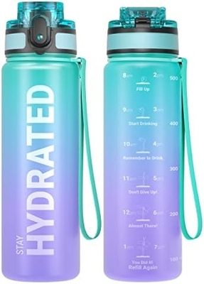 32 oz Motivasyon Sporsu Su Şişesi Zaman İşareti - İçme Zamanı - Tritan, BPA Serbest, Geniş Ağız Sızdırmaz,