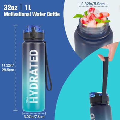32 oz Motivasyon Sporsu Su Şişesi Zaman İşareti - İçme Zamanı - Tritan, BPA Serbest, Geniş Ağız Sızdırmaz,