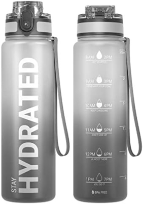32 oz Motivasyon Sporsu Su Şişesi Zaman İşareti - İçme Zamanı - Tritan, BPA Serbest, Geniş Ağız Sızdırmaz,