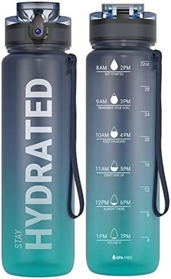 32 oz Motivasyon Sporsu Su Şişesi Zaman İşareti - İçme Zamanı - Tritan, BPA Serbest, Geniş Ağız Sızdırmaz,