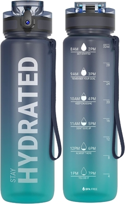32 oz Motivasyon Sporsu Su Şişesi Zaman İşareti - İçme Zamanı - Tritan, BPA Serbest, Geniş Ağız Sızdırmaz,