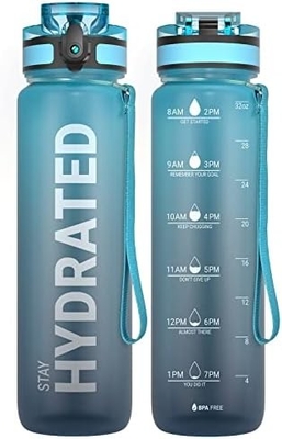 32 oz Motivasyon Sporsu Su Şişesi Zaman İşareti - İçme Zamanı - Tritan, BPA Serbest, Geniş Ağız Sızdırmaz,