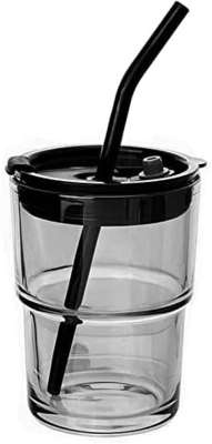 13oz/400ml Tumbler Su Bardakları, Samanlı ve Kapaklı Bardaklar Kahve, Buzlu Çay, Kalın Duvarlı İzole Edilmiş Camlar İçin Taşı