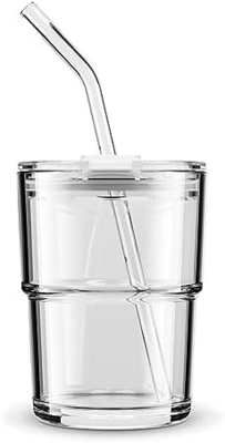 13oz/400ml Tumbler Su Bardakları, Samanlı ve Kapaklı Bardaklar Kahve, Buzlu Çay, Kalın Duvarlı İzole Edilmiş Camlar İçin Taşı
