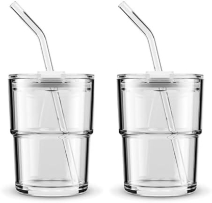 13oz/400ml Tumbler Su Bardakları, Samanlı ve Kapaklı Bardaklar Kahve, Buzlu Çay, Kalın Duvarlı İzole Edilmiş Camlar İçin Taşı