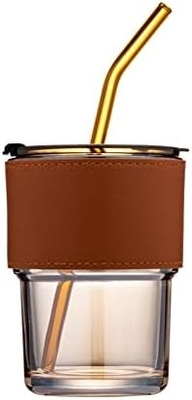 13oz/400ml Tumbler Su Bardakları, Samanlı ve Kapaklı Bardaklar Kahve, Buzlu Çay, Kalın Duvarlı İzole Edilmiş Camlar İçin Taşı