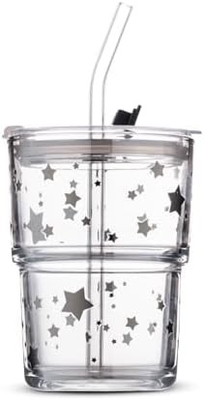 13oz/400ml Tumbler Su Bardakları, Samanlı ve Kapaklı Bardaklar Kahve, Buzlu Çay, Kalın Duvarlı İzole Edilmiş Camlar İçin Taşı