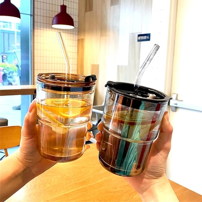 13oz/400ml Tumbler Su Bardakları, Samanlı ve Kapaklı Bardaklar Kahve, Buzlu Çay, Kalın Duvarlı İzole Edilmiş Camlar İçin Taşı