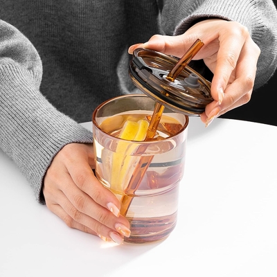 13oz/400ml Tumbler Su Bardakları, Samanlı ve Kapaklı Bardaklar Kahve, Buzlu Çay, Kalın Duvarlı İzole Edilmiş Camlar İçin Taşı