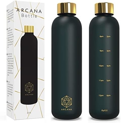 ARCANA Arc Su Şişesi Zaman İşaretiyle - İçme Zamanları ile Motivasyonel Su Şişeleri - BPA Serbest Dondurulmuş Plastik