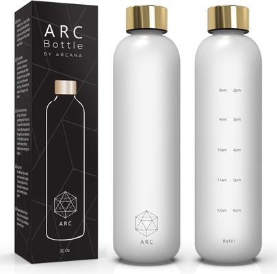ARCANA Arc Su Şişesi Zaman İşaretiyle - İçme Zamanları ile Motivasyonel Su Şişeleri - BPA Serbest Dondurulmuş Plastik
